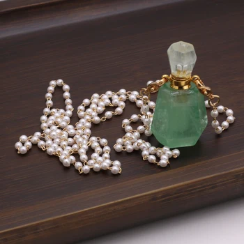 Pedra Natural Frasco de Perfume Colar de Ouro Cor de Cadeia de Ligação do Estropo para as Mulheres a Moda Frasco de Colar da Jóia Presentes 2