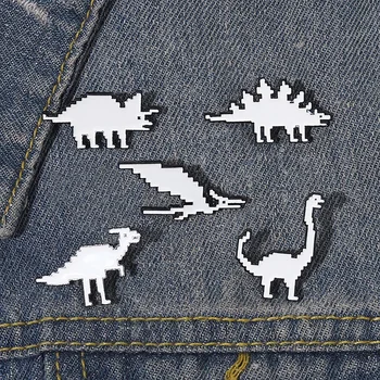 Pixelado Dinossauros Esmalte Pinos Simples Dinossauros Broches Saco de Roupas Botão de Lapela Emblemas de Animais Jóia de Presente para as Crianças Amigos 2