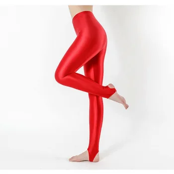 Plus Size Cetim Yoga Leggings Em Pé Dedo do pé Aberto Calcanhar Brilhante Meias-Calça de Esportes Calças de Yoga Mulheres Apertado Uniforme-Calça NOVA