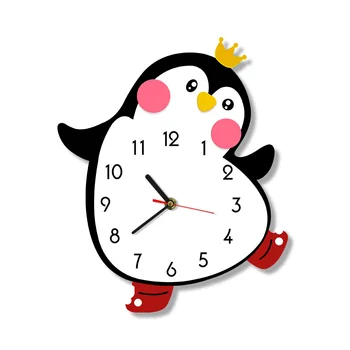 Princesa Bonito Menina Pinguim De Parede Dos Desenhos Animados Relógio Movimento Silencioso Viveiro Quarto Quarto De Crianças, Arte De Parede Decoração Cor Impressa Relógio De Parede 1