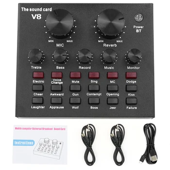 Profissional Placa de Som Externa Interface de Áudio para Computador para Gravação de DJ ao Vivo, mixagem de Som, Telefone de Voz Changer com Bluetooth
