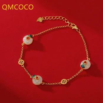 QMCOCO Clássico Cor de Ouro, Pulseira de Design Pingente Redondo Pulseira Estilo Étnico Para a Mulher Delicadeza da Jóia de Presentes 1