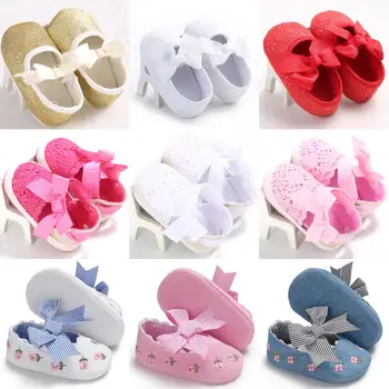 Queda de Sapatos de Bebê do Algodão do Recém-nascido de Meninos Meninas Sapatos Primeira Caminhantes Princesa Arco Bebê Prewalker 0-18M 1