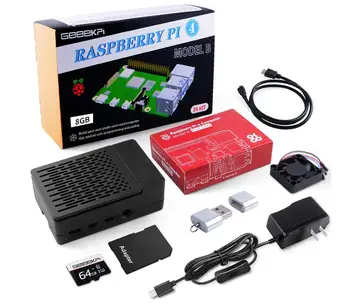 Raspberry Pi Modelo de 4 B 8GB Concha de Plástico+Cartão SD de 64GB, Starter Kit Enlosure Caso com Ventilador de Refrigeração, alimentação de Energia