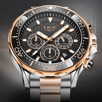 Reloj 2023 LIGE Moda Toda de Aço, Impermeável Homens Relógios Relógio Marca de Topo Luxo de Ouro Relógio Masculino Desporto Cronógrafo de Quartzo