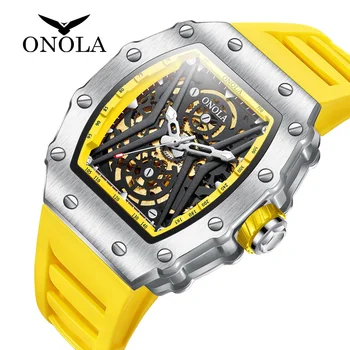 Relógios Para Homens ONOLA Marca de Moda relógio de Pulso Automático Quadrado Oco Casual de Luxo Impermeável Mecânico Relógios 1