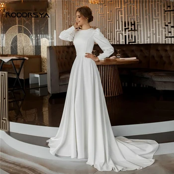 RODDRSYA Simples 2022 Vestidos de Noiva para Mulheres 2022 Longo Mangas Puff Pérolas Com Um Botão de Linha de Vestidos de Noiva Vestido De Noiva