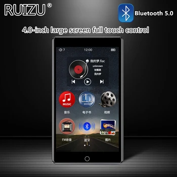 RUIZU H1 Full Touch HD, Tela de 4inch MP3 Player Bluetooth 5.0 8GB Leitor de Música Suporte de Rádio FM Gravação de Vídeo em E-livro Com Built