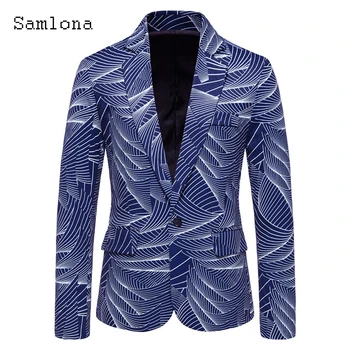 Samlona Plus Size Homens Elegantes, a Moda Casacos Estilo Europeu 2022 Outono Clássico de Impressão 3D Casacos de homem de Negócios, Blazers Outerwear