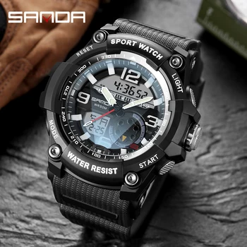 SANDA eletrônico novo relógio desportivo moda masculina LED originalidade relógios de Luxo Militar Relógio de Quartzo relógio de Pulso Impermeável