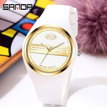 SANDA Nova Moda Casual feminina do Relógio de Quartzo da Marca Popular Senhoras Relógios pulseira de Silicone de Esportes dos Homens Relógio Orologio da uomo 2