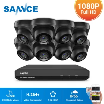 SANNCE 8CH 1080N DVR 1080P câmera de Segurança CCTV sistema de 8pcs 1080P Câmeras do CCTV P2P Exterior Impermeável kit de Vigilância de Vídeo 1
