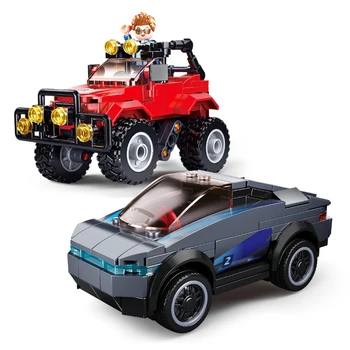 SLUBAN Novo anúncio Off-Road, Esportes Modelo de Carro SUV Jeeped Veículo Elétrico Blocos de Construção da Cidade de Tijolo de Brinquedos Educativos Para Meninos 1