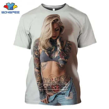 SONSPEE 3D Sexy Menina de Impressão de T-shirts Tatuagem Selvagem Bikini Fitness Body Art Alternativa Camisetas Harajuku grandes dimensões dos Homens de Moda Tops