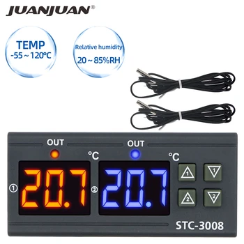 STC-3008 Controlador de Temperatura Digital da C.A. de 110V 220V DC 12V 24V Dupla Higrômetro de Aquecimento, Resfriamento de Saída a Relé CA Relé 40% de desconto