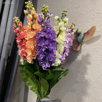 SunMade arco-íris Pastoral Jacinto Ramo com Folhas de um Verde Falso Flores de Casa, Decoração de Casamento Flores Artificales Flor Roxa