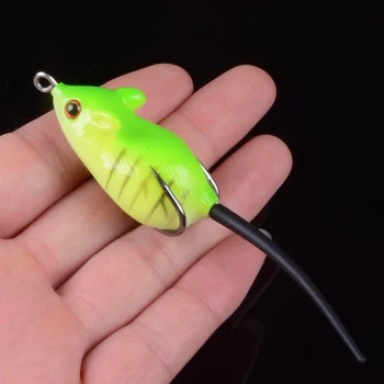 Topwater Mouse Wobbler Isca de Pesca 5cm 8g de Silicone Macio Isca Com Colher Pequena Atrair Isca Artificial Leurre Para Baixo 3D Olhos