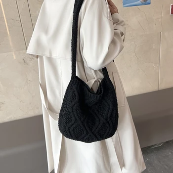 Tricô Sacos Para Mulheres a Tendência de Ombro Crossbody Saco de Compras Vintage Eco Bag duplo coreano Saco do Mensageiro do Y2K Bolsas Macio, Saco de Crochê