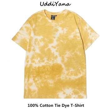 UddiYana 2021 Verão a Moda Vintage Tie Dye Algodão T-Shirts Mulheres de grandes dimensões T-Shirt dos Homens Harajuku Skate Y2K Moletom