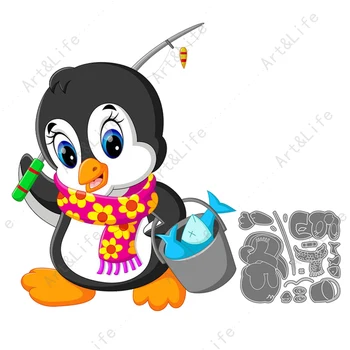 Um Pesca Pinguim Filhote Quente Novo Metal de Corte de Aço Morre Stencils para Fazer Scrapbooking DIY Álbum de Cartões de Papel em Relevo Morrer 1