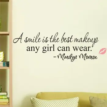 um sorriso é a melhor maquiagem Marilyn Monroe inspirador citação adesivos de parede menina 8129. decoração em vinil autocolante em sala de arte mural 4.0