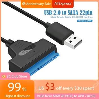 USB 2.0 para SATA 22pin Cabo Adaptador Conversor de Linhas HDD SSD Conectar o Cabo de Fio de 2.5 em Unidades de Disco Rígido para a Unidade de Disco Sólido