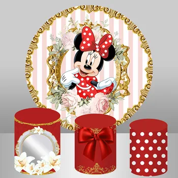 Vermelho De Minnie Mouse Bolinhas De Chuveiro Do Bebê Meninas A Festa De Aniversário Do Círculo De Cenários Personalizados, Casamento, Decoração Para Uma Festa De Plano De Fundo