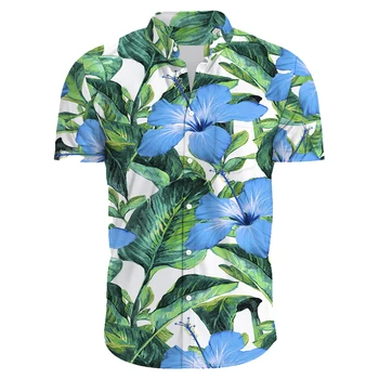 Verão Havaiano de Manga Curta de Mens Camisas de Praia Casual com estampa Floral e Camisas Plus Size S-3XL Havaiana Aloha Camisas de Mens Vestuário