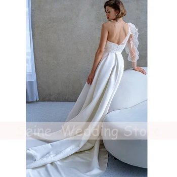 Vestidos de noiva Em 2022, de Um Ombro-Querida-Linha de Apliques de Renda Sexy Vestidos de Casamento Lado de Divisão de Cetim Vestido de Noiva robe de mariée 2