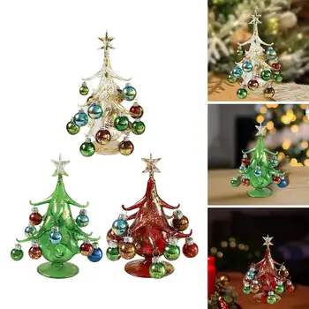 Vidro Árvore De Natal Figurinhas Bola De Enfeites De Mesa Em Miniatura De Árvore De Natal Decoração Do Ambiente De Trabalho