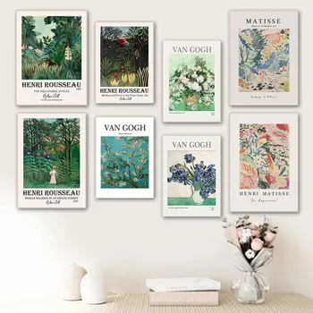 Vintage Van Gogh, Matisse Rosa Iris Amendoeiras em Flor Nórdicos Lona de Pôsteres e Impressões de Fotos Arte de Parede Pintura Decoração de Sala de estar 2