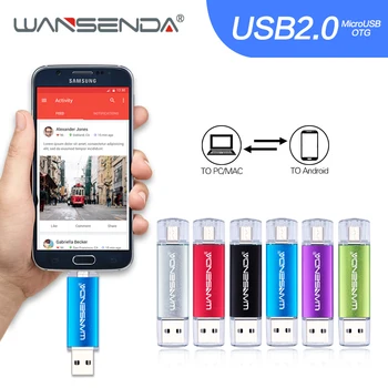 WANSENDA Unidade Flash USB OTG 2 EM 1 USB2.0 & Micro USB Pen Drive de 8GB 16GB 32GB 64GB de 128GB Pendrive de 256GB de Memória Flash Stick