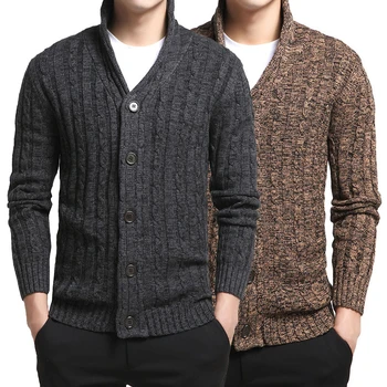 Warm Coats Grosso Suéter de Homens V-Pescoço Sólido Ajuste Fino que Knitting o Botão Suéteres masculinos do Estilo de Coreia, Outono Moda Casual Topo