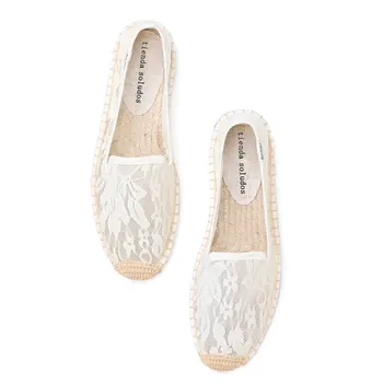 Womens Sapatos Flats Espadrille Zapatillas Mujer Sapatos da Moda Rendas feitas à Mão em Tecido Emboridery Sapato Primavera E Verão Deslizar Sobre  1
