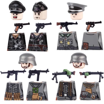 WW2 Figuras Militares Blocos de Construção Alemanha Exército MP40 Soldados Arma Armas Acessórios Impresso Capacete de Tijolos Brinquedos Presentes 1