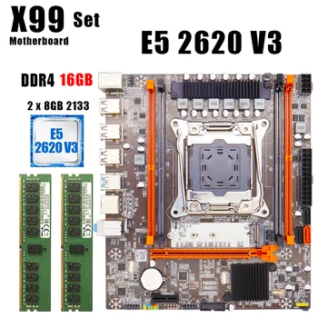 X99 Conjunto de placa-Mãe LGA 2011 3 Para Intel E5 2620 V3 CPU 16GB ECC RAM do Servidor de Memória M. 2 Nvme LGA 2011 V3 kit placa-mãe 1