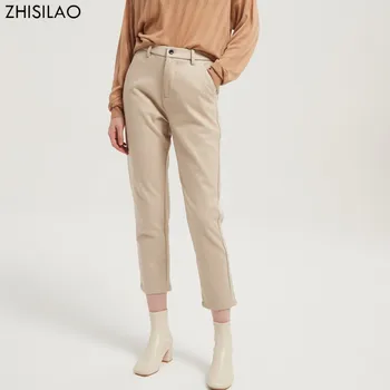 ZHISILAO Elegante de Lã Grossas Calças de Harém de Mulheres do Vintage Sólido Office Senhora Calças de Cintura Alta Mujer Outono Inverno 2021